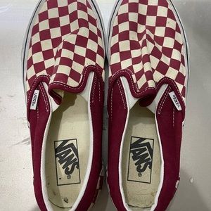 Burgundy and white Vans